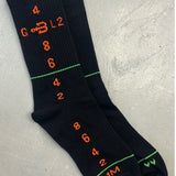 Black sport socks BAHNS by helicopter with orange graphics