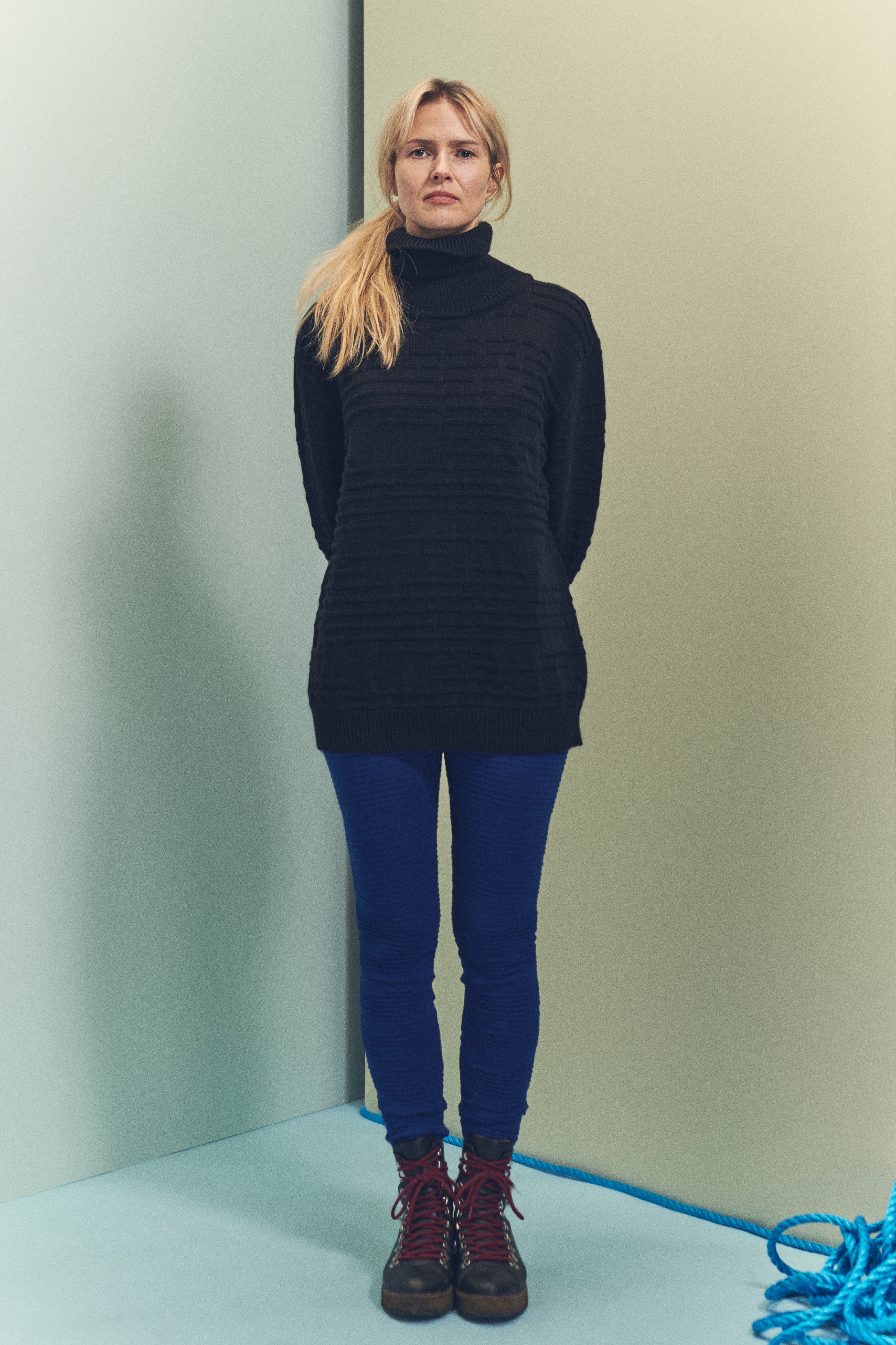 model wearing wool sweater turtleneck from BAHNS