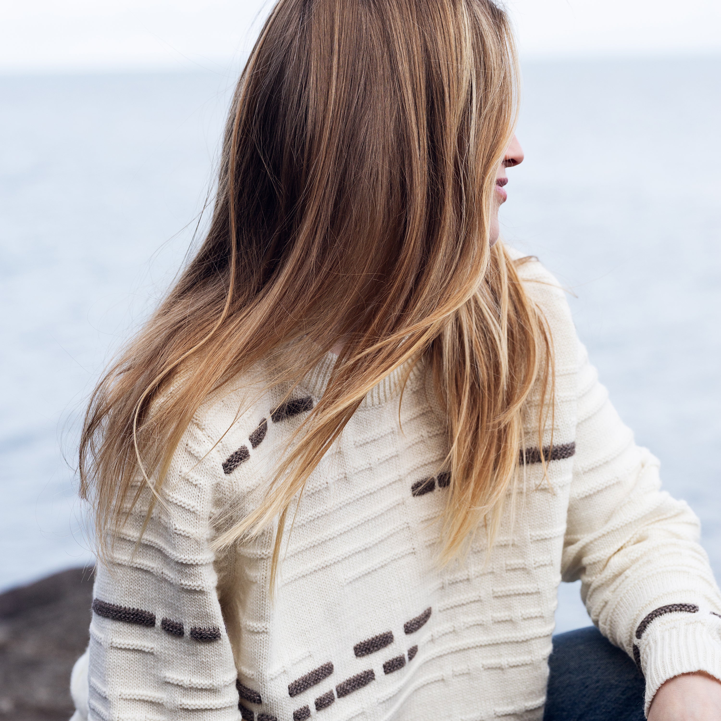 white two color wool sweater from BAHNS