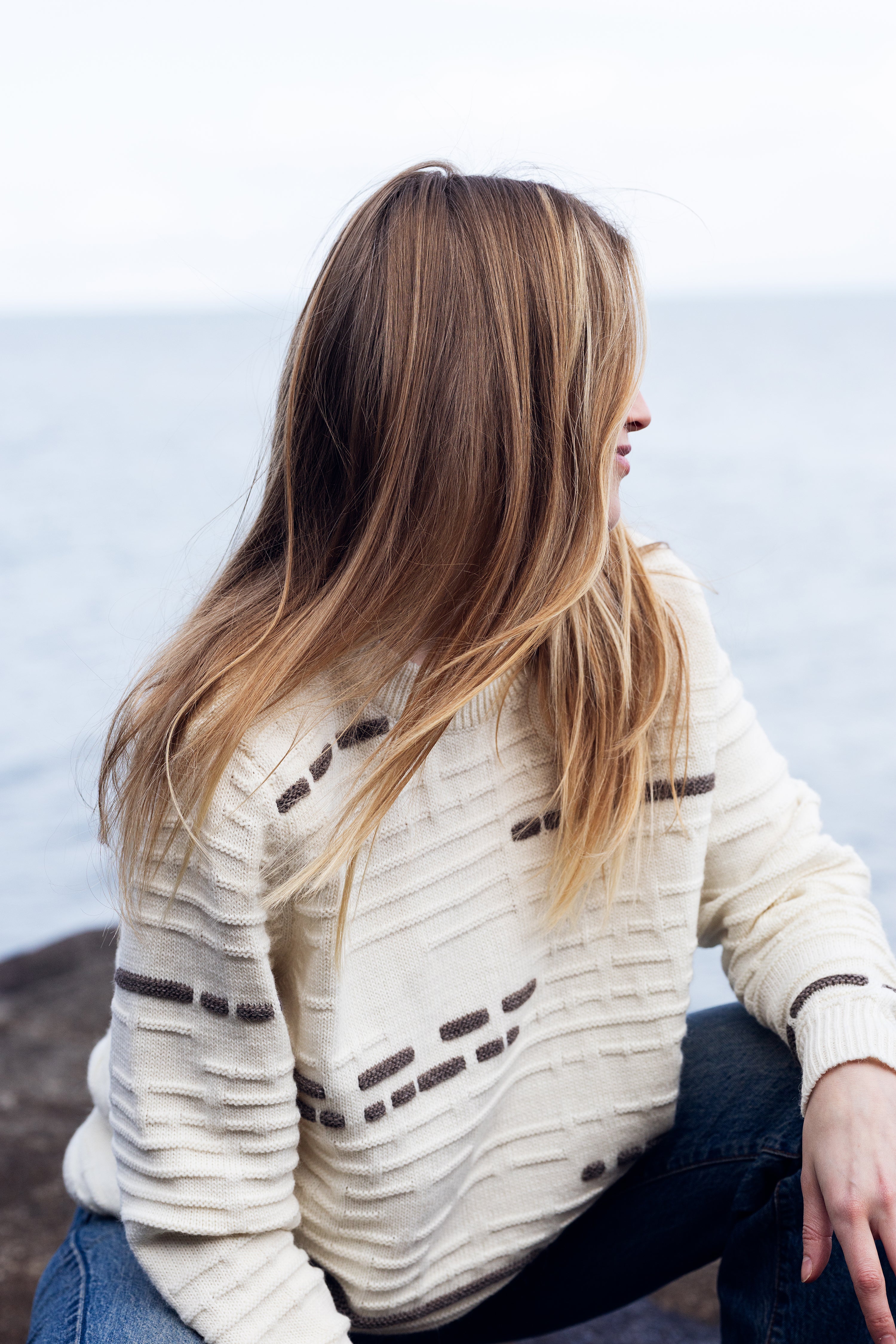 white two color wool sweater from BAHNS